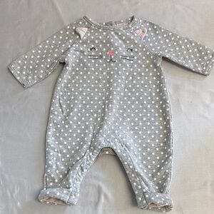 GAP - Grey and White Lined Polka Dot Footie Romper